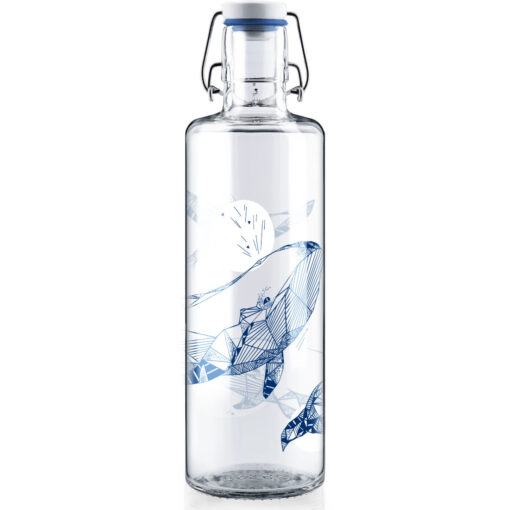 Soulbottle Trinkflasche aus Glas mit 'Souldiver' Keramik-Siebdruck Vorderseite