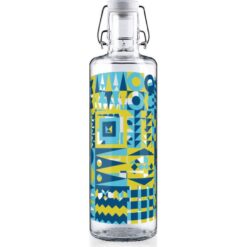 Soulbottle Trinkflasche aus Glas mit 'Patchwork' Keramik-Siebdruck.