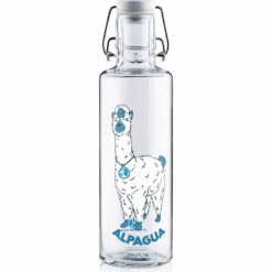 Soulbottle Trinkflasche aus Glas mit 'Alpagua' Keramik-Siebdruck.