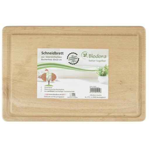 Schneidebrett / Brotschneidebrett von Biodora aus zertifizierter, nachhaltiger Forstwirtschaft.